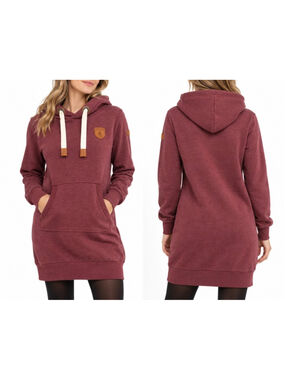 Wanakome Carmen Hoodie Dress Mulberry Burgundy Pullover Size S Small